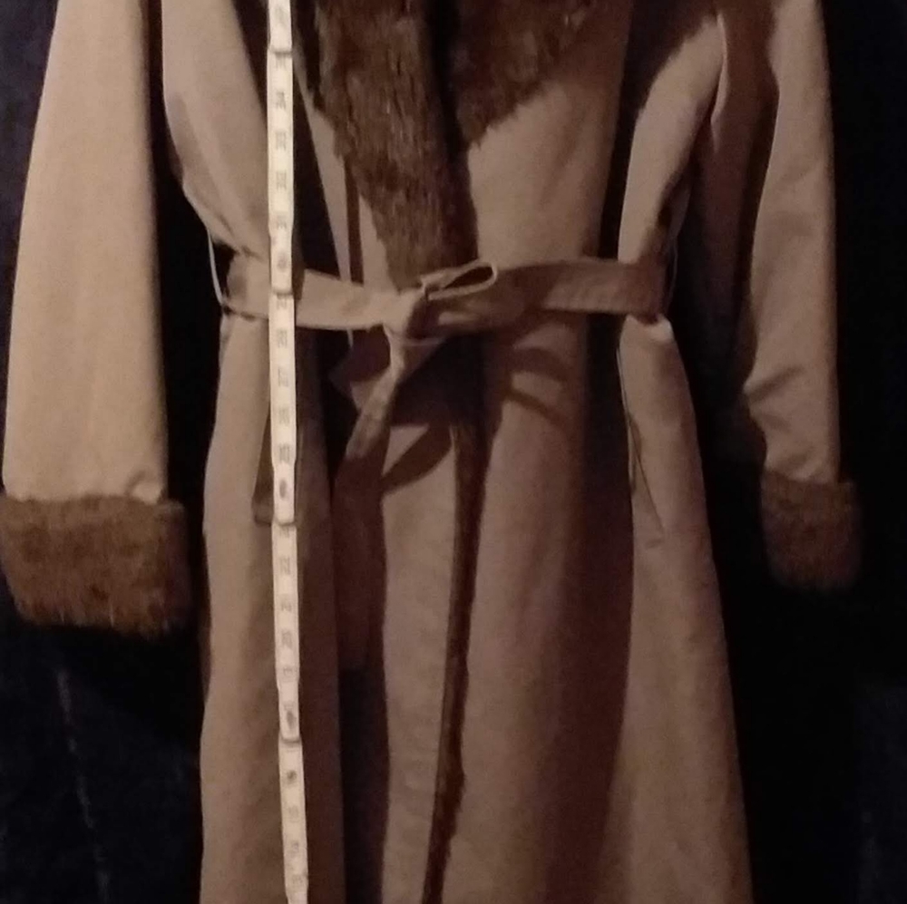 David Wood faux fur lined trench coat